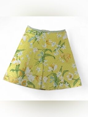 elevenses Yellow Floral A-Line Skirt with white polka dots